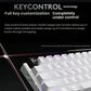 Angled view of the white Logitech PRO X 60 keyboard highlighting KEYCONTROL software, enabling remapping of every key and assigning up to five functions per button for ultimate control.