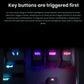Blurred RGB-lit keys with overlay text explaining the key-priority function in G HUB, supporting up to 40 custom combinations for competitive FPS play.