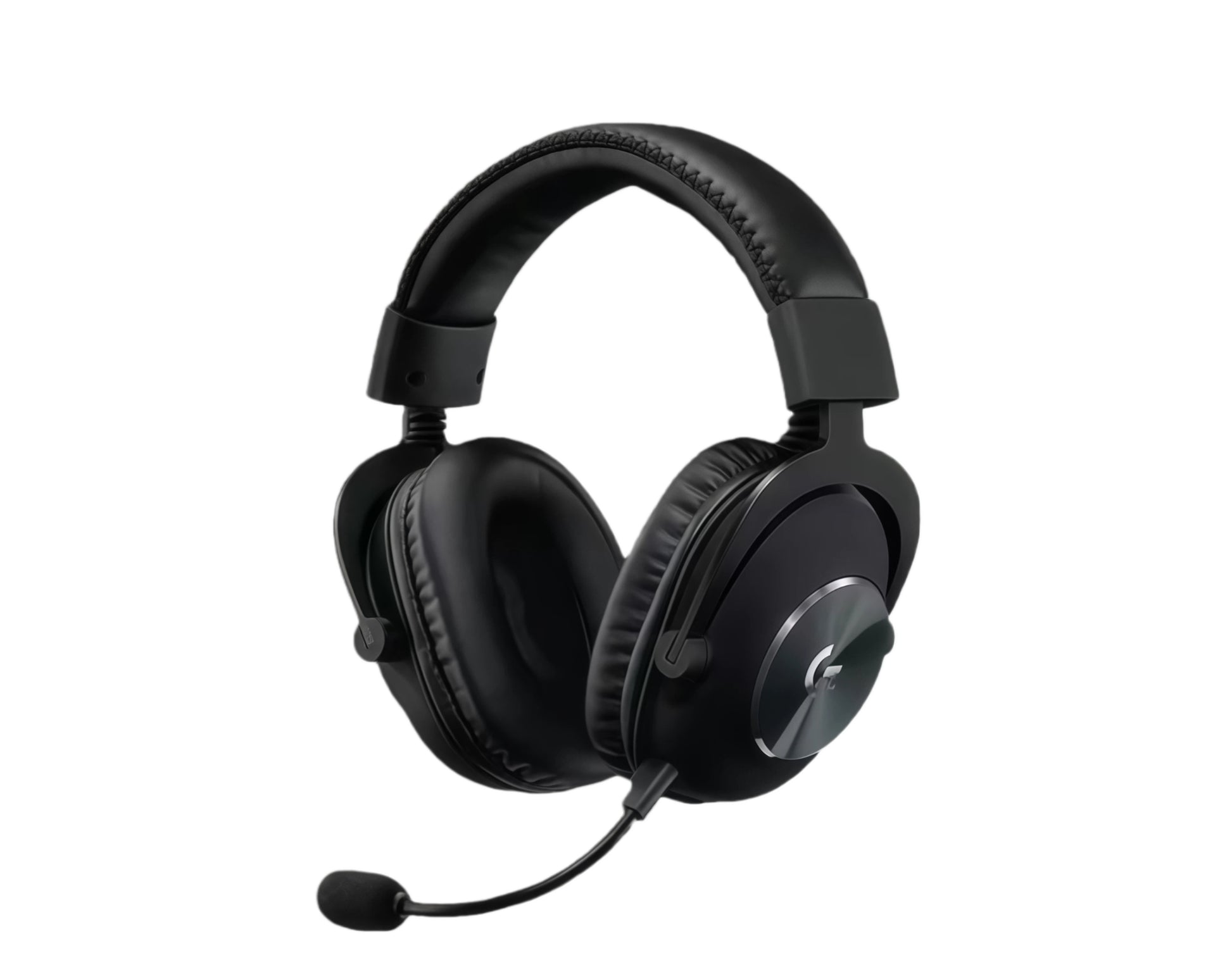  Front-facing studio shot of the black PRO X headset with detachable boom microphone, showcasing its sleek, tournament-grade design.