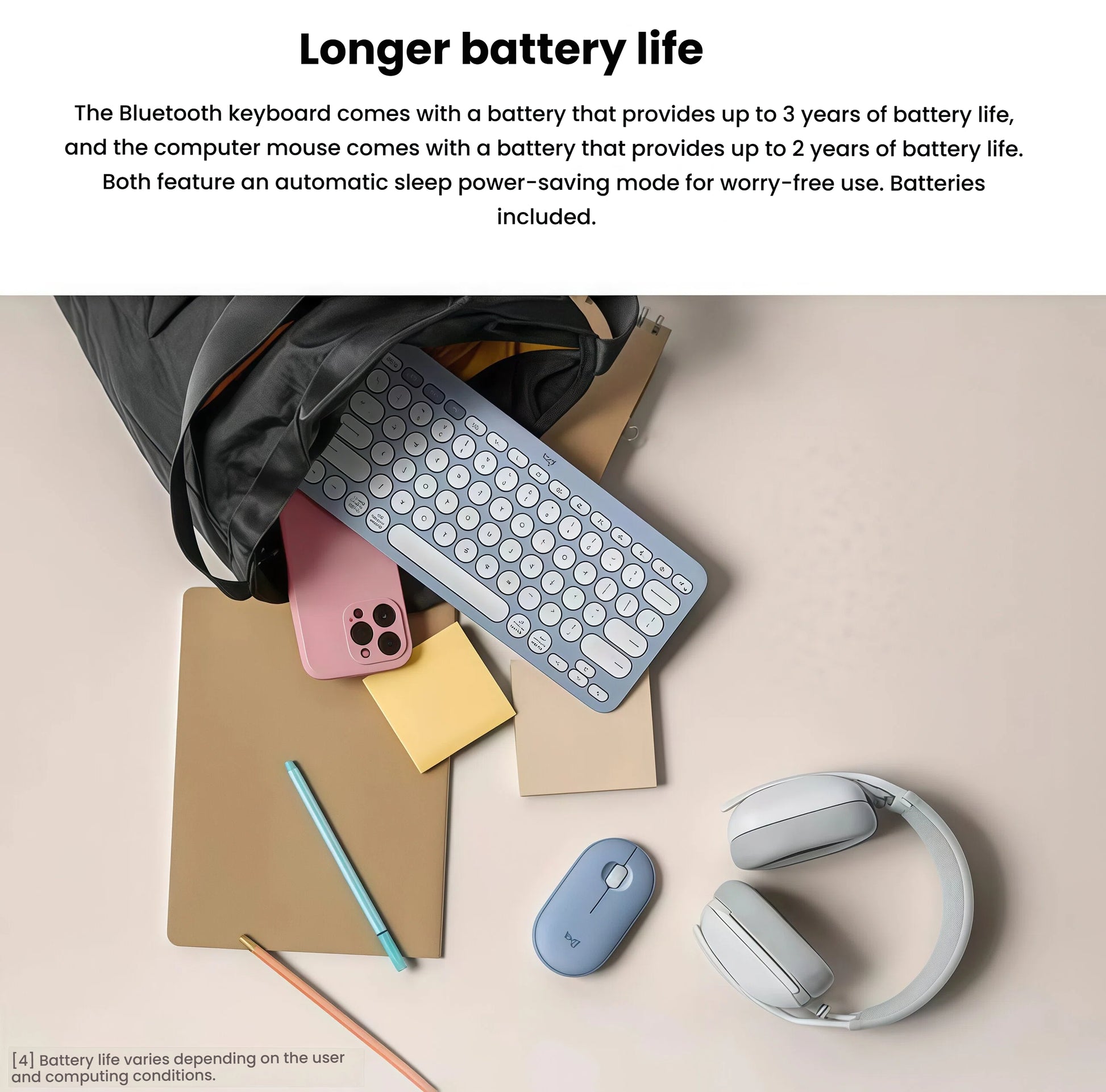  Lifestyle scene showing the graphite Pebble 2 Combo connected to both a desktop monitor and a tablet, illustrating effortless multi-device switching via Logi Bolt or Bluetooth.