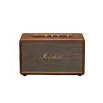 Front view of the Marshall Stanmore III Bluetooth speaker in vintage brown, highlighting the retro vinyl wrap and gold detailing.