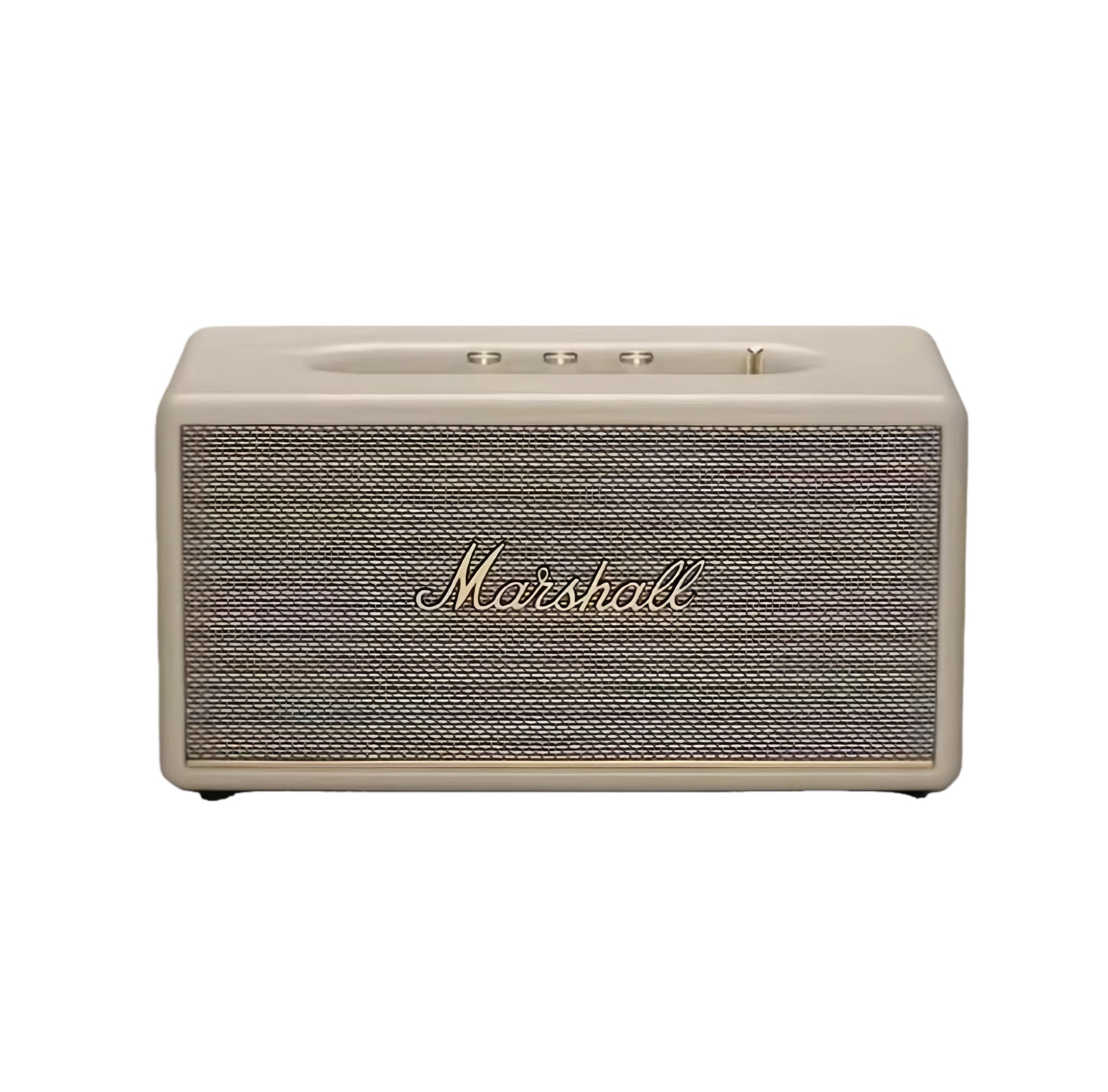  Front view of the Marshall Stanmore III Bluetooth speaker in elegant cream, perfect for modern minimalist interiors.