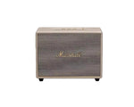  Front view of the Marshall Woburn III wireless Bluetooth speaker in cream, showcasing the iconic gold script logo and textured fret grille.