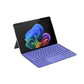 Full view of the Microsoft Surface Pro tablet connected to its 12-inch keyboard cover in vibrant purple, displaying a colorful Windows wallpaper, ready for seamless typing, browsing, and creative tasks.