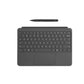 Front-facing shot of the black Microsoft Surface Pro 12-inch keyboard cover with a sleek design, full QWERTY layout, responsive trackpad, and included Slim Pen for enhanced digital writing and sketching.