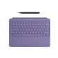 Top-down view of the purple Microsoft Surface Pro 12-inch keyboard cover, showcasing a stylish and modern design with full keyboard support, large trackpad, and compatible Slim Pen for creative professionals.