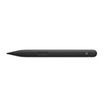 Side view of the Microsoft Surface Slim Pen 2 in matte black finish, featuring a minimalist design with a single button and the Windows logo at the top. Ideal for precise digital writing and sketching on Surface devices.