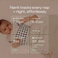 Nanit Pro sleep analytics dashboard showing baby’s sleep schedule: bedtime at 7:30pm, wake-up at 6:30am, sleep onset in 20 minutes, total sleep time 10h 50m