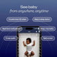 Nanit Pro baby monitor app interface highlighting key features: crystal clear HD video, baby's sleep status, temperature and humidity, two-way audio, split screen view