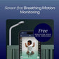 Smartphone screen showing Nanit Pro baby monitor app with real-time breathing motion detection, baby sleeping peacefully in crib wearing free breathing band