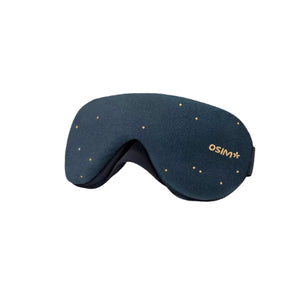The dark blue OSIM uMask eye massager with golden star pattern design. Soft fabric and contoured shape provide comfort and darkness, ideal for bedtime routines and deep relaxation.
