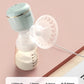 October Crystal breast pump with USB charging port; info overlay shows 1200mAh battery, 170-minute runtime, 3-hour fast charging, and automatic shutdown after 30 minutes for safety