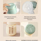 Four-panel view of October Crystal breast pump features: smart touch control panel, floral-patterned massage pads that gently stimulate lactation, 180ml milk capacity bottle, and digital display that remembers last used settings