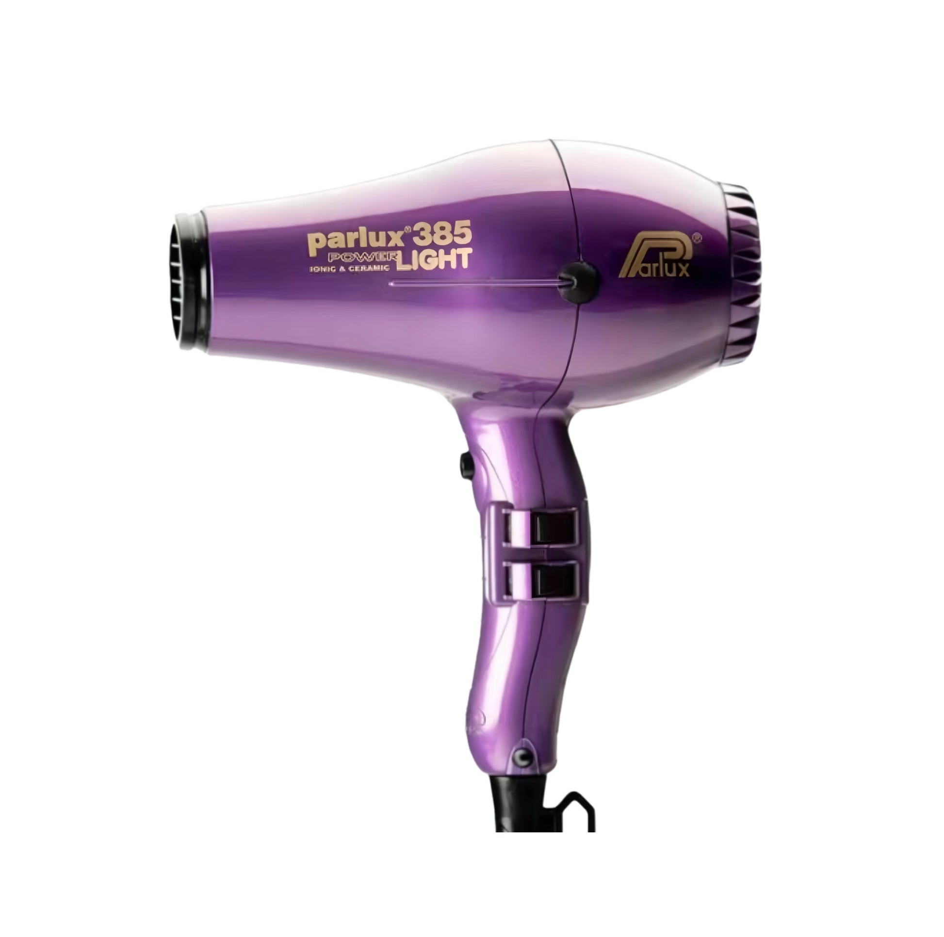 Purple Parlux 385 Power Light ceramic and ionic hair dryer offering professional-grade performance with sleek design and anti-static ionic technology.
