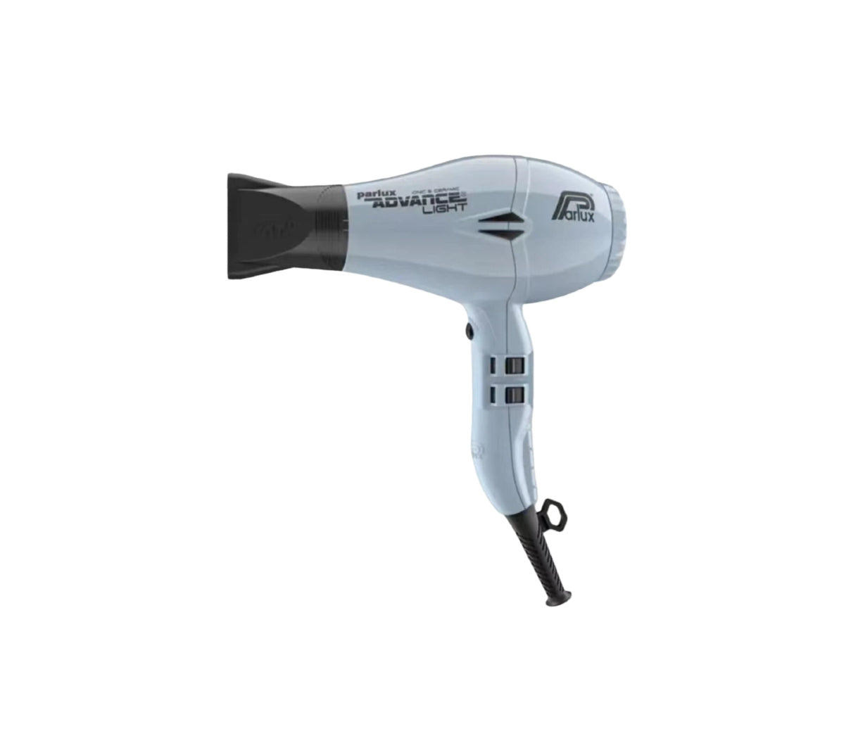 White Parlux Advance Light ionic and ceramic hair dryer featuring quiet operation, cool shot button, and advanced heat protection for healthy hair.