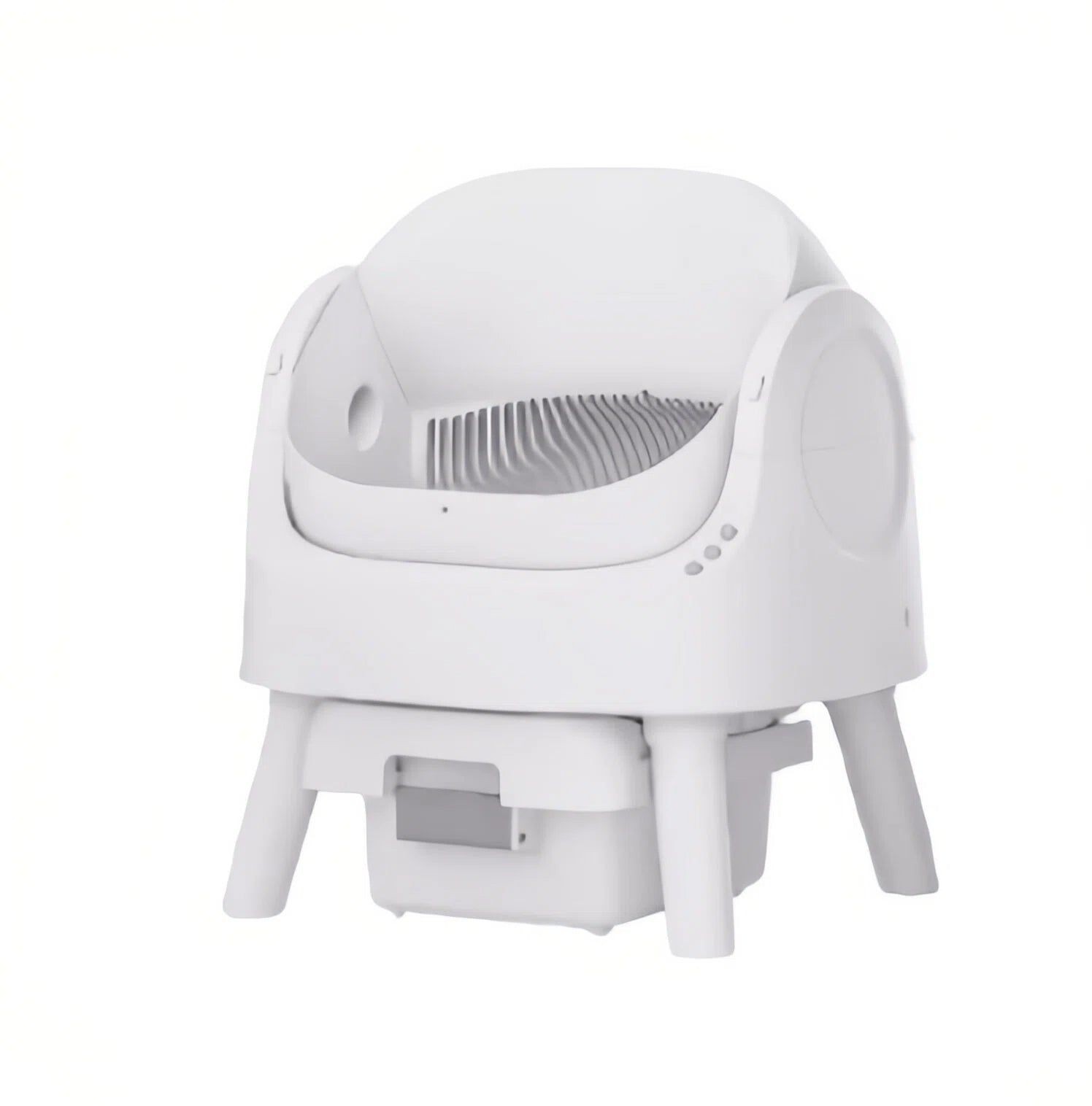  PetPivot automatic cat litter box in all-white finish — sleek, modern design with open-top cradle, built-in sifter, and odor-sealed waste bin