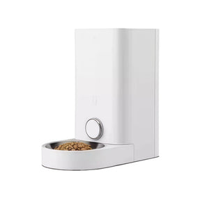 Petkit Fresh Element Mini smart automatic pet feeder in white — sleek cylindrical design with stainless steel food bowl and magnetic adsorption system for cats and small dogs