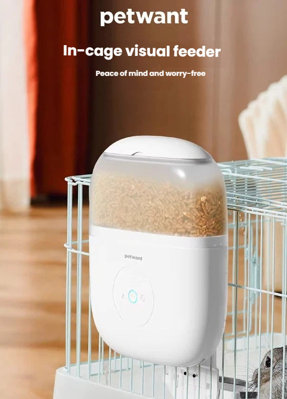 Petwant in-cage visual pet feeder mounted inside a pet cage – provides peace of mind with remote feeding, real-time video monitoring, and portion control for cats and small dogs