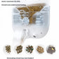 Transparent view of Petwant smart pet feeder’s internal mechanism showing smooth, unobstructed dispensing of various dry foods including pellets, kibble, and treats – tested over 30,000 times for reliability