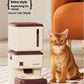 Petwant retro Wi-Fi pet feeder placed beside a ginger cat in a cozy living room — combining classic design with smart feeding technology for cats and small dogs