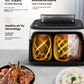 An infographic explaining the advanced technologies of the Philips Airfryer: Air Steam for locking in nutrients, Innovative Hybrid steam frying for a crisp and tender texture, and Healthy Air Fry technology for fat removal.