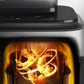 A close-up graphic illustrating the Philips Airfryer's healthy air fry technology, featuring the unique starfish chassis and 360-degree three-dimensional hot air circulation cooking shrimp to a crispy finish.
