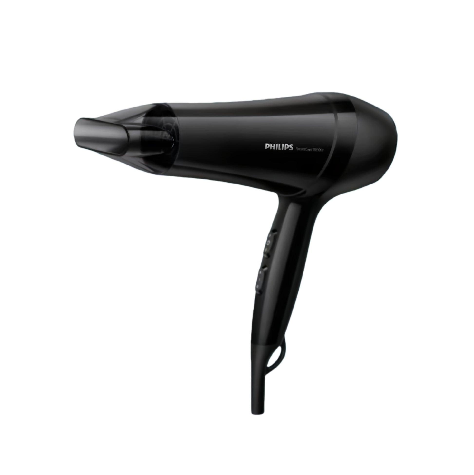 Philips DryCare Pro hairdryer in sleek black finish, featuring 1800W power, constant temperature control, and professional-grade performance for fast, gentle drying.
