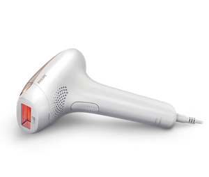 Side view of Philips Lumea Advanced IPL hair removal device showing ergonomic grip and power cable — designed for comfortable, precise use on large body areas.