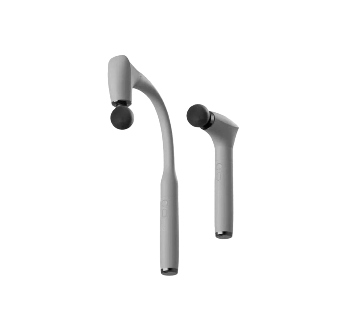 Two views of the Philips massage gun: one with the standard handle and one with the detachable long handle. Shows compact size and ergonomic design for easy storage and multi-use scenarios.