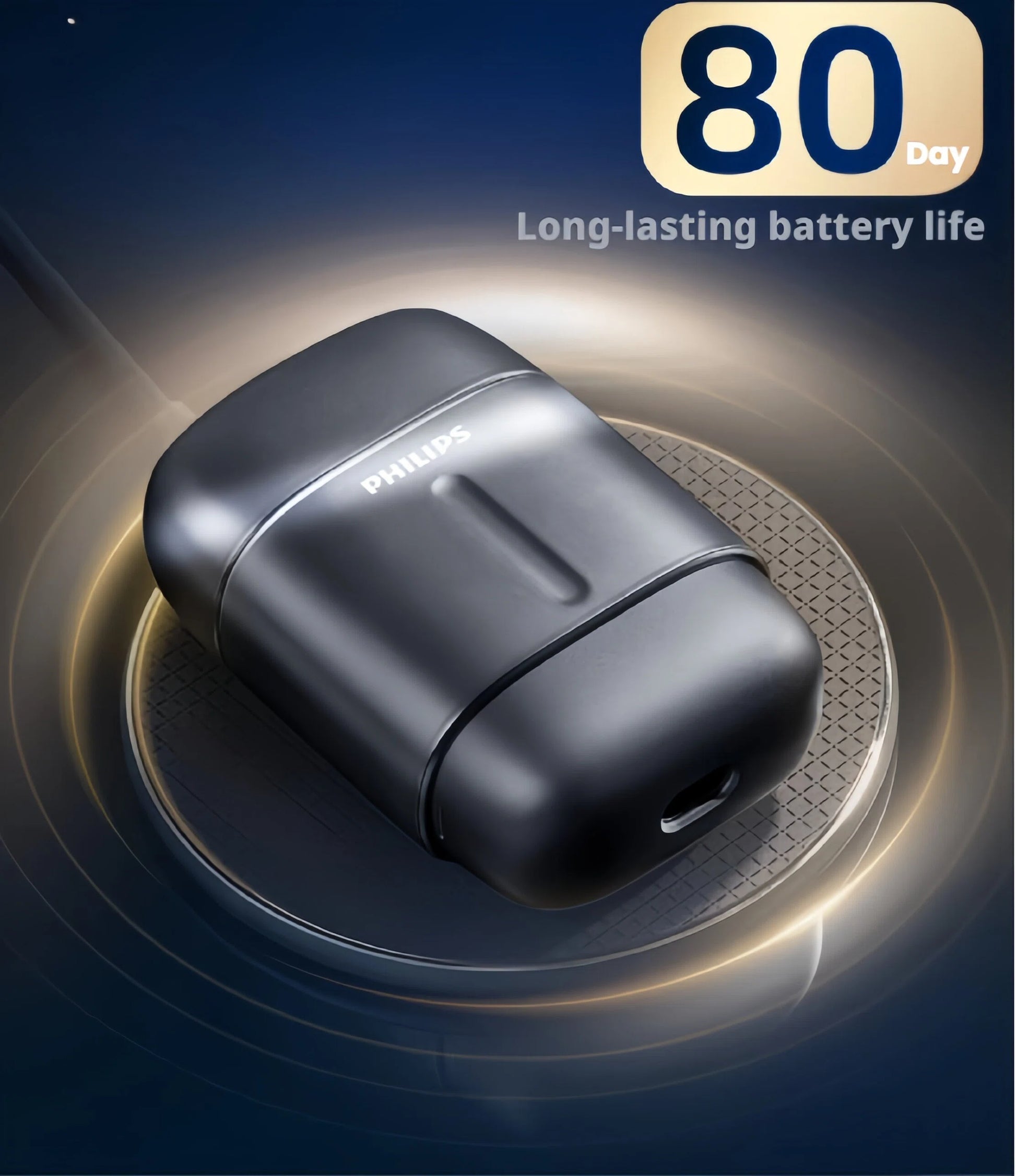 Philips Series 700 S792 with an 80-day long-lasting battery life, showcasing its wireless charging pad.