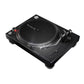 Angled front view of black Pioneer PLX-500 direct-drive turntable with brushed-metal accents.