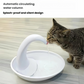 Tabby cat drinking from Pioneer Pet swan water fountain — automatic circulating water column with silent, splash-proof design for cats and small dogs