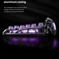 Detailed side profile of the GravaStar Mercury K1 Pro keyboard showing its premium hollowed-out aluminum casing with complex carving techniques and internal RGB lighting.