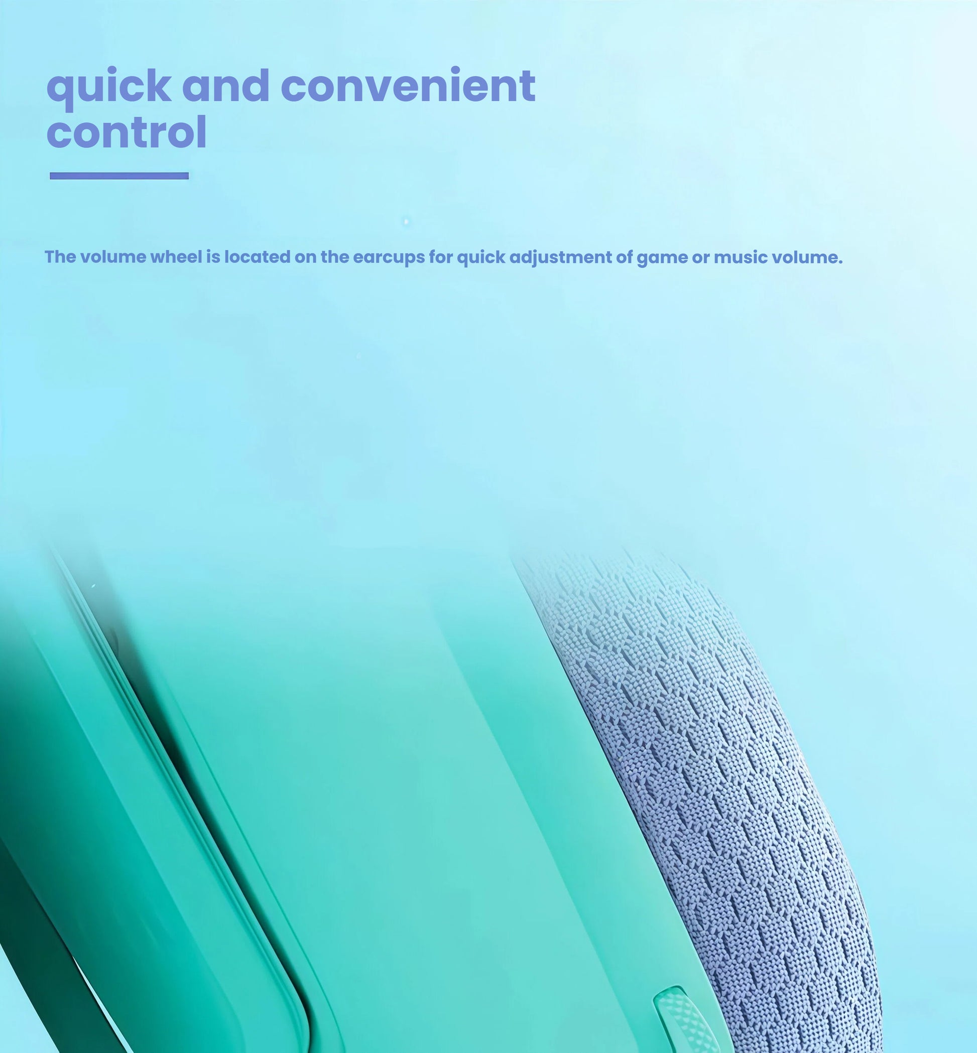 Macro shot of the textured volume wheel on the mint G335 ear cup, illustrating effortless in-game audio adjustment.