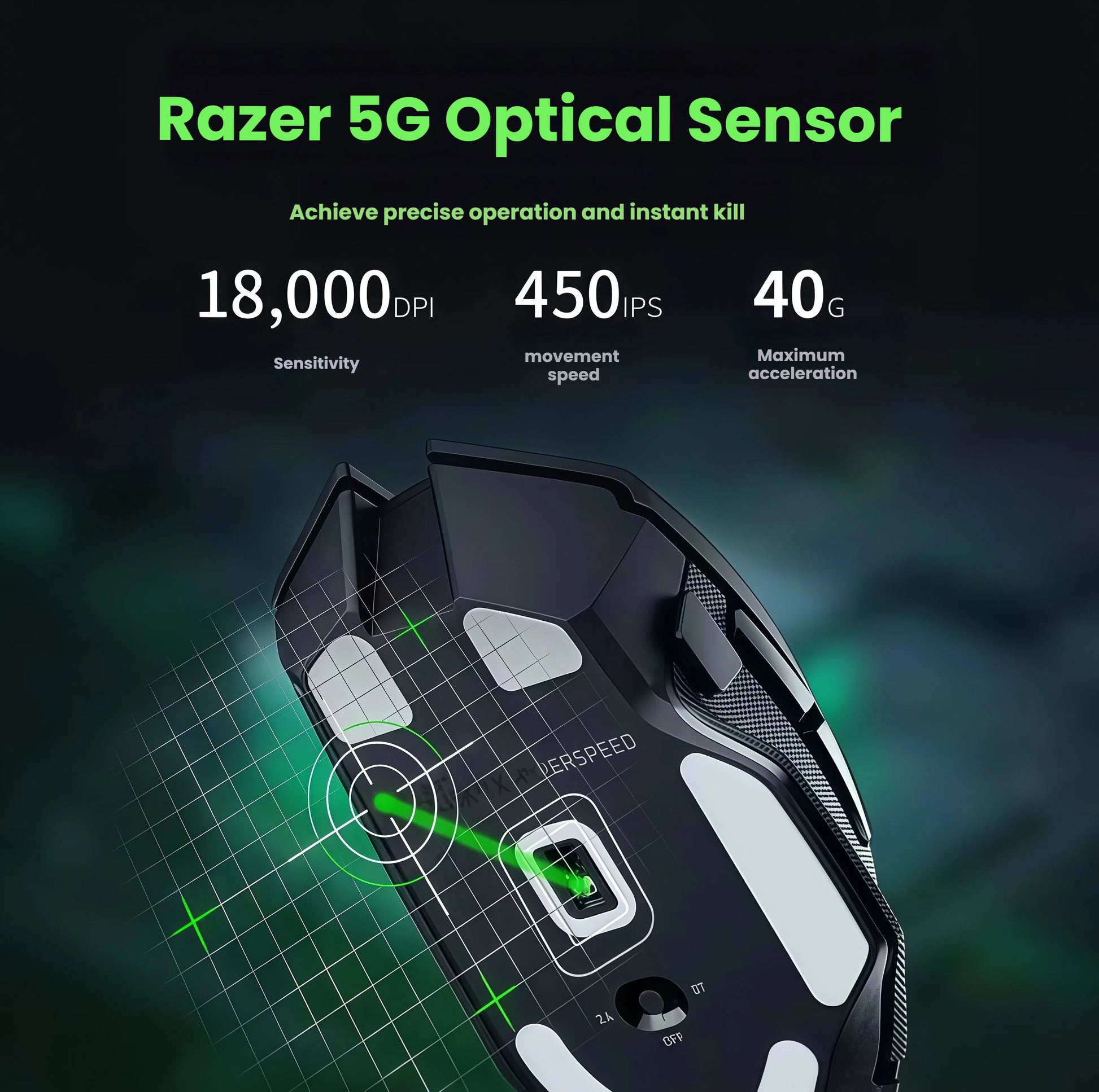 The Razer Basilisk V3 X features the powerful Razer 5G Optical Sensor with 18,000 DPI sensitivity, 450 IPS movement speed, and 40G maximum acceleration. This ensures precise tracking and instant response for competitive FPS and esports gameplay.