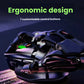 Ergonomic robotic hand gripping the Razer Basilisk V3 X gaming mouse, showcasing its contoured shape and 7 customizable control buttons. Designed for comfort and efficiency during extended gaming sessions.