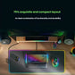 Top-down view of the Razer BlackWidow V4 75% mechanical gaming keyboard on a modern desk setup with RGB mouse, speakers, and monitor, highlighting its compact yet functional 75% layout ideal for gamers.