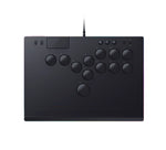 Top-down shot of the matte-black Razer Kitsune arcade pad showing the full button layout, touchpad, and profile switches, isolated on white.