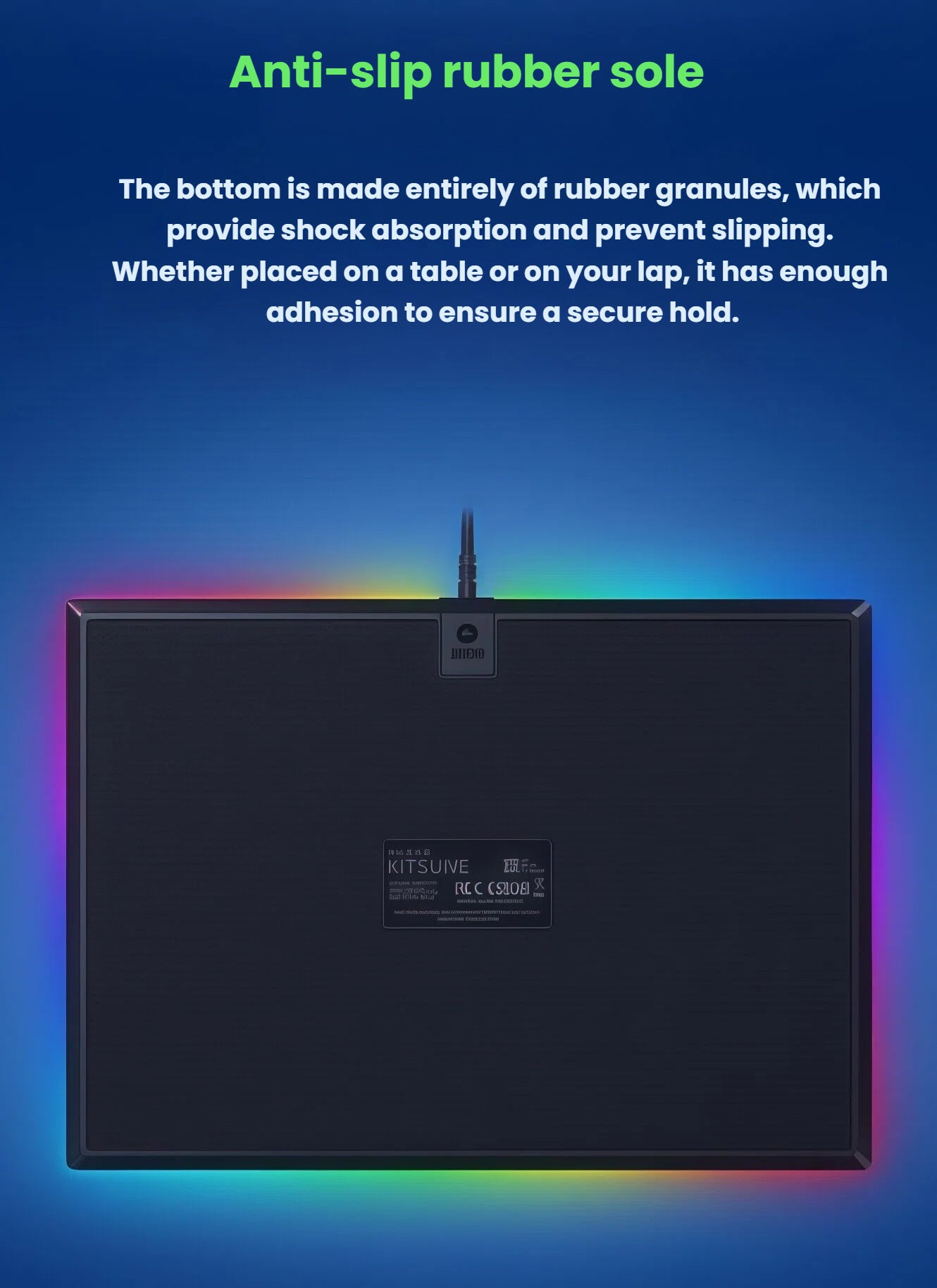 Underside view of the controller revealing a full rubber granule base that provides shock absorption and prevents slipping on any surface.