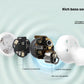 An exploded view of a Samsung Galaxy Buds FE earbud, detailing the internal components including the new one-way speaker for rich bass, and the placement of two external microphones and one built-in microphone.