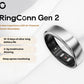 Promotional banner featuring the silver RingConn Gen 2 ring and key selling points: 10-12-day battery, 2-3 g weight, and AI-powered sleep-apnea monitoring.