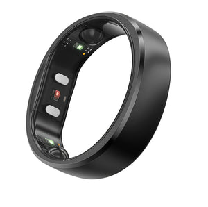 Interior view of the black RingConn Gen 2 ring, highlighting precise LED and photodiode placement for 24/7 biometric tracking.