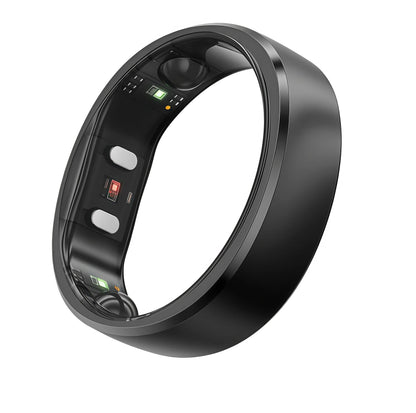 Interior view of the black RingConn Gen 2 ring, highlighting precise LED and photodiode placement for 24/7 biometric tracking.