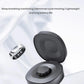 Silver RingConn Gen 2 ring hovering above its sleek black charging case, highlighting on-the-go charging and advanced health features.
