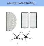 Spare parts bundle for Roborock Q7 / Q7 Max, featuring 2 black 6-arm side brushes, 2 HEPA filters, and 2 reusable mop pads to restore optimal cleaning performance.