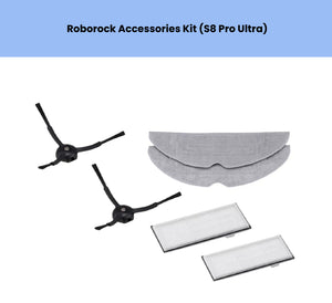 Essential upkeep kit for Roborock S8 Pro Ultra robot vacuum, containing 2 side brushes, 2 microfiber mop pads, and 2 high-efficiency HEPA filters for quick, hassle-free maintenance.