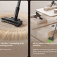 A split image showing the Roborock vacuum's all-terrain vibrating brush deep cleaning a plush carpet, alongside its use with various attachments for an all-in-one house cleaning solution.
