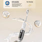 The Roborock F25 RT vacuum shown in a clean water splash, highlighting its 24-hour Silver Ion antibacterial floor sterilization, TUV Mother and Baby level certification, and pet-friendly design.