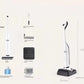 A complete overview of the Roborock Flexi Lite package, showing the main vacuum, charging dock, extra roller brush, filter, cleaning tool, cleaning solution, and product dimensions.