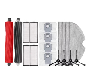 Complete Roborock  Q5 Pro  accessory kit including main roller brushes, side brushes, HEPA filters, washable mop pads, and cleaning solution bottles – compatible replacement parts for Roborock  Q5 Pro  robot vacuum
